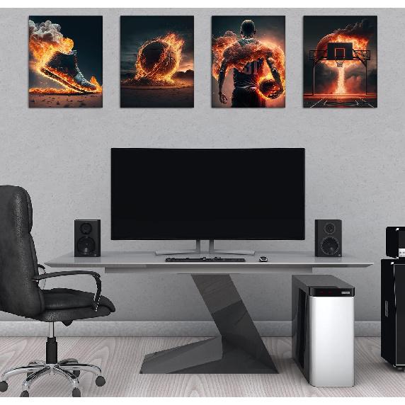 CNG DIGITAL Basketball Wall Art Prints – Set of 4 (8"x10", Unframed) Sports Posters for Boys Room, Man Cave, Gym, and Home Decor