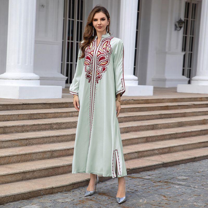 2024 Middle East Turkish Indonesian Robe Women's Cross-Border Evening Dress Embroider Dress Evening Dress