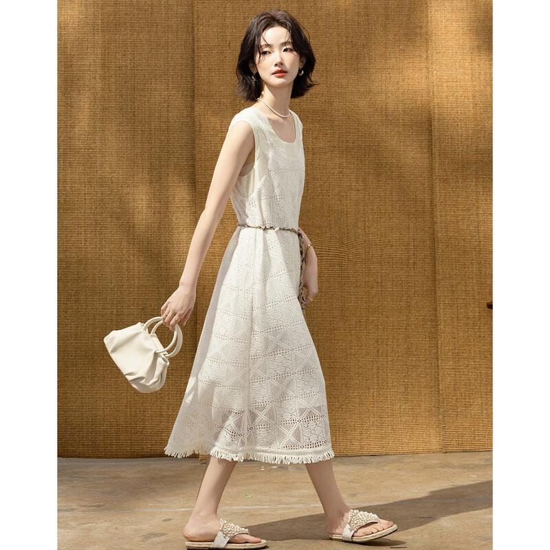 Demana Elegant Lyocell Cloud Cotton Lace Crochet Sleeveless Dress