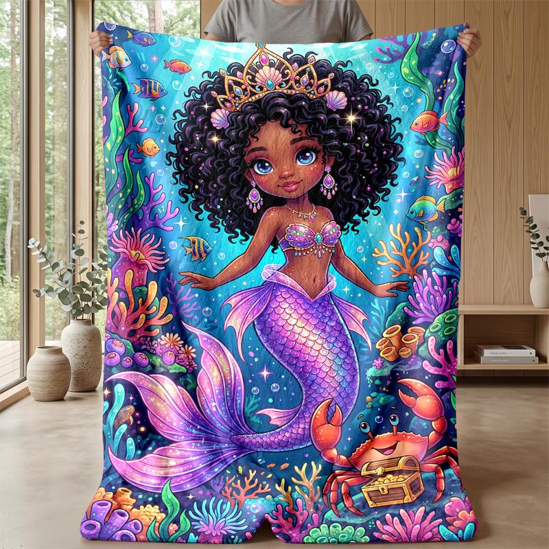 Mermaid Fantasy Underwater World 4 Theme blanket Lightweight Warm Flannel Blanket Decorative Throw Blanket for Home Decoration