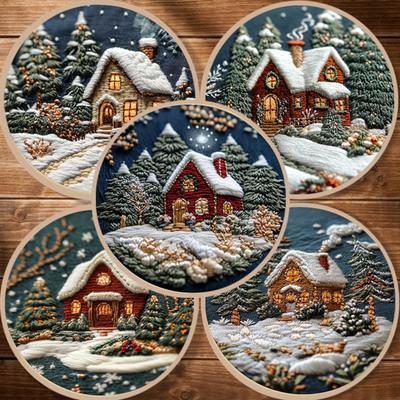 Vánoční vyšívací sada Dospělí Děti DIY sada vyšívací jehlové nitě s vánočními vzory Sada na vyšívání pro začátečníky