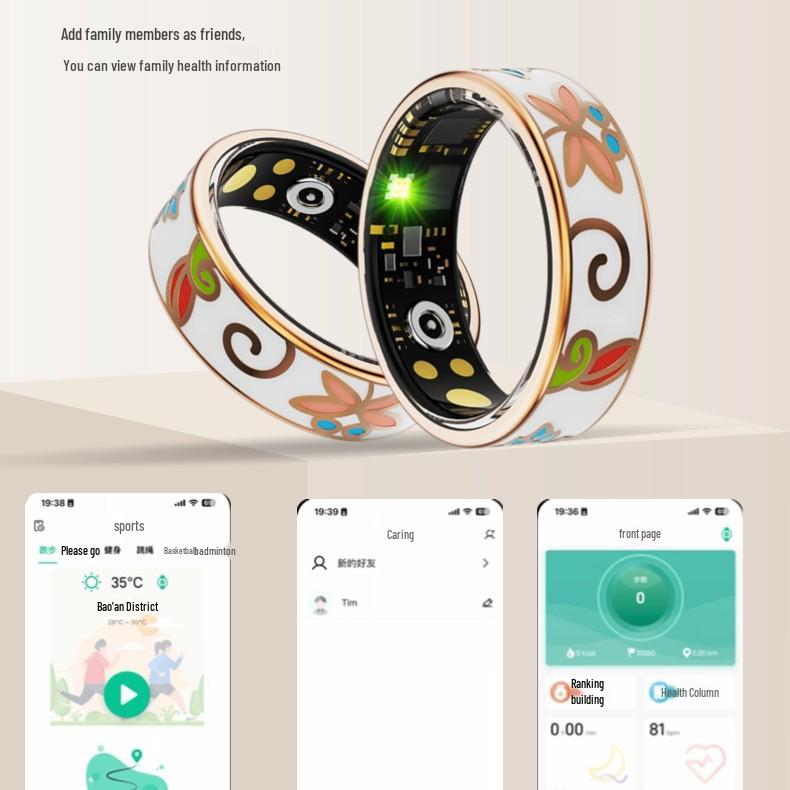 Smart Enamel Wearable Ring with Heart Rate, Blood Oxygen, Exercise & Sleep Monitoring