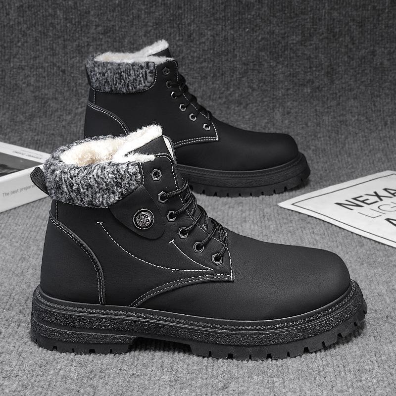 

2025 winter new snow boots men s velvet British thermal tooling shoes thick-soled high-top waterproof Northeast cotton shoes 39