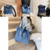 Chic Retro Style Large Capacity Denim Tote Bag For Students And Commuters In Trendy Blue