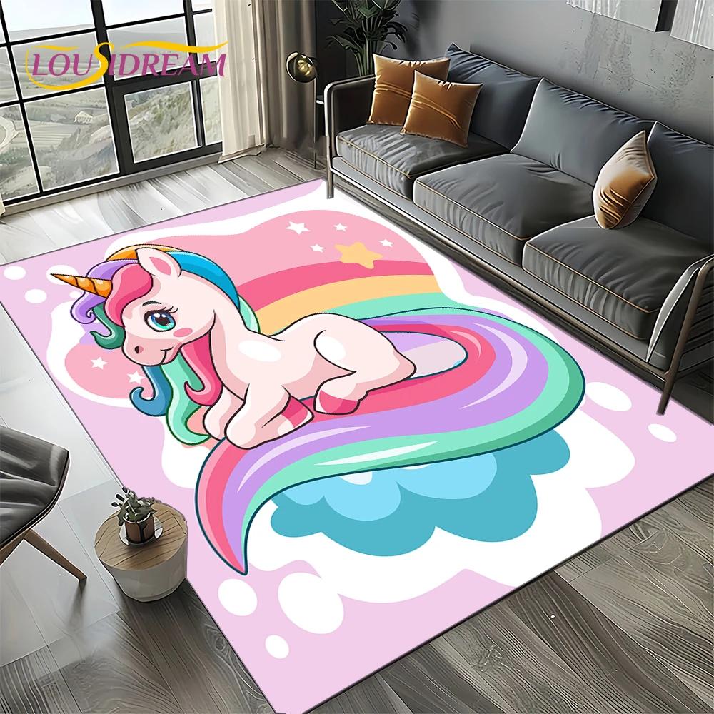Covor Covoară Stil 27 Unicorn Desen Animat Fată Vis pentru Living Dormitor Decor Acasă Sofă, Covor Zonă Copii Covoraș de Podea Antiderapant Cadou