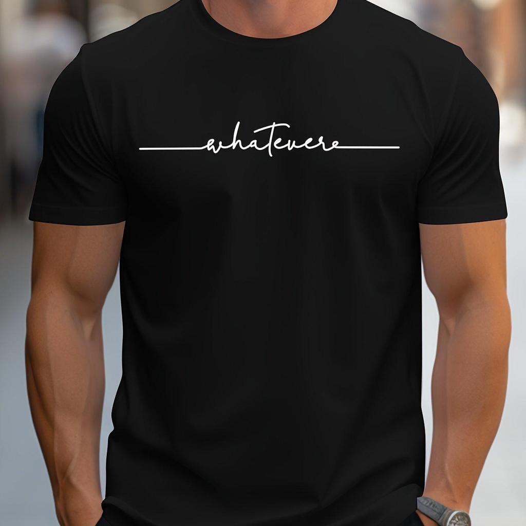 Men's Summer Casual Loose Tee Cotton Letter Print Round Neck Short Sleeve T-shirt Top for Man