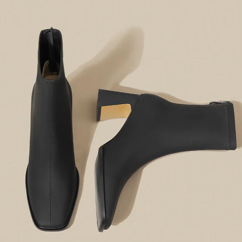 

Ботильоны зимние женские туфли кожаные остроносые туфли на среднем каблуке элегантные туфли 2025 модные туфли-лодочки готические челси Botas De Mujer 40 чёрный