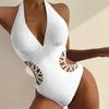Monokini da donna tinta unita scava fuori scollo a V profondo elastico trasparente a vita alta morbido imbottito ad asciugatura rapida costume da bagno da spiaggia da donna abbigliamento da surf