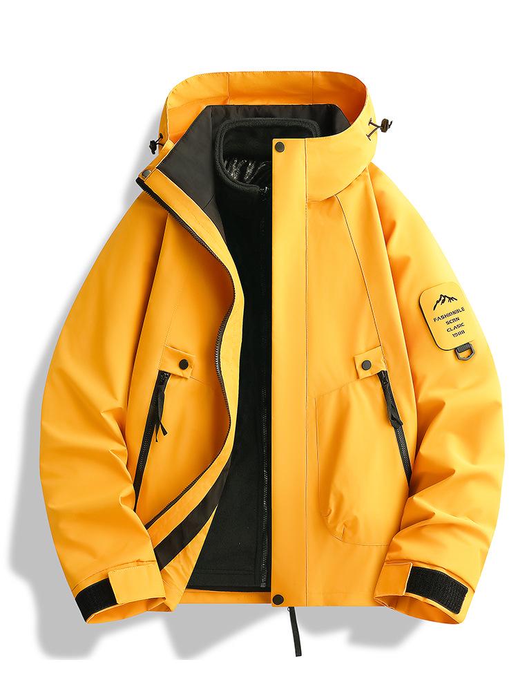 Skijacke Set: Schwarz-Gold-Fleece Warme Innenlage mit 75D Doppelwarp-Schuss, Drei-in-Eins-Design für Paare