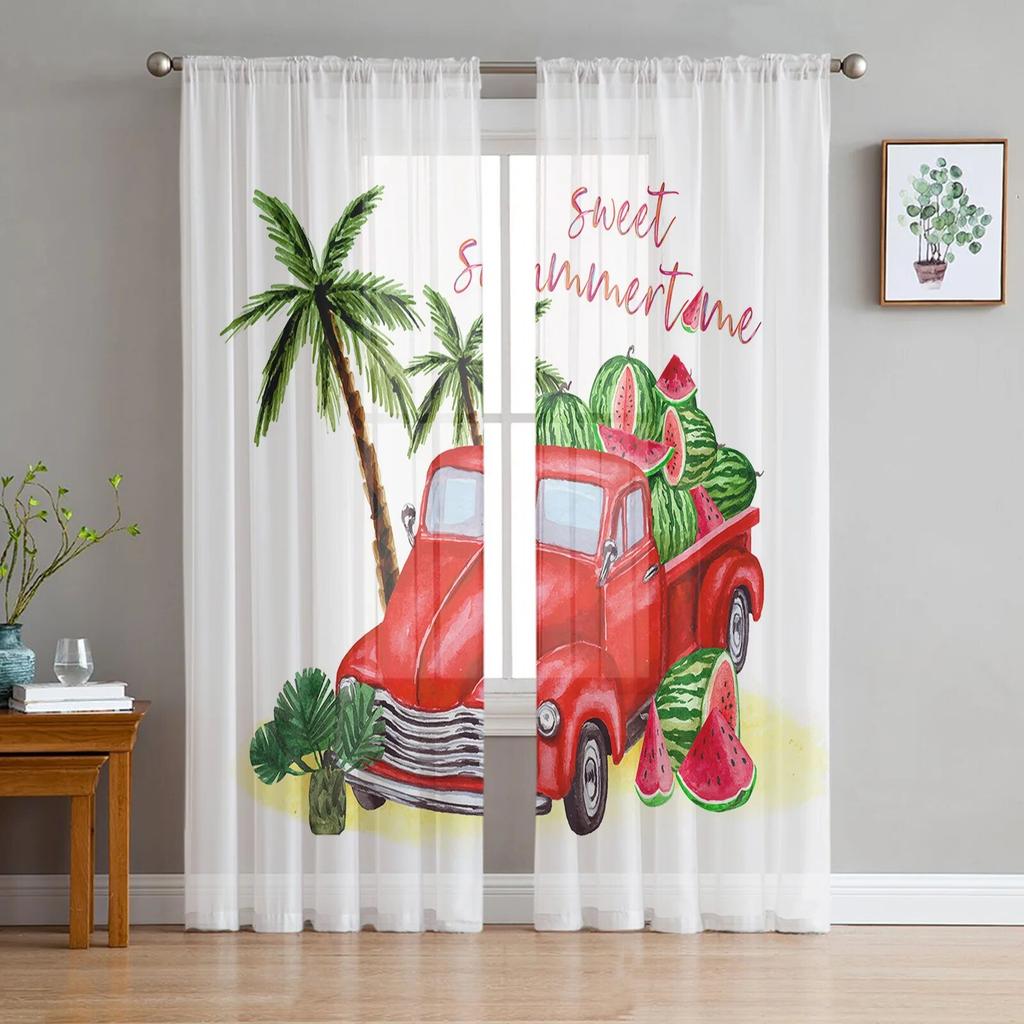 Watermelon Fruit Cartoon Sheer Curtain for Bedroom Tulle Voile Curtain for Kitchen Living Room Decor Window Treatment