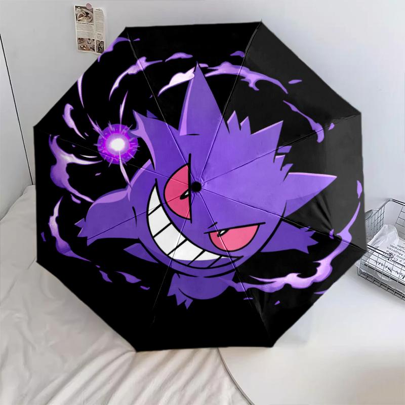 Fantasia di Gengar viola, ombrello pieghevole automatico, design portatile e pieghevole, 8 stecche, un regalo di Natale o di compleanno.