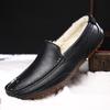 Winter Fur Loafers Men Casual Shoes Cotton Leather Dress Shoes Slip-on Flats Plush Man Moccasins Fleece Lined Driving Shoes
