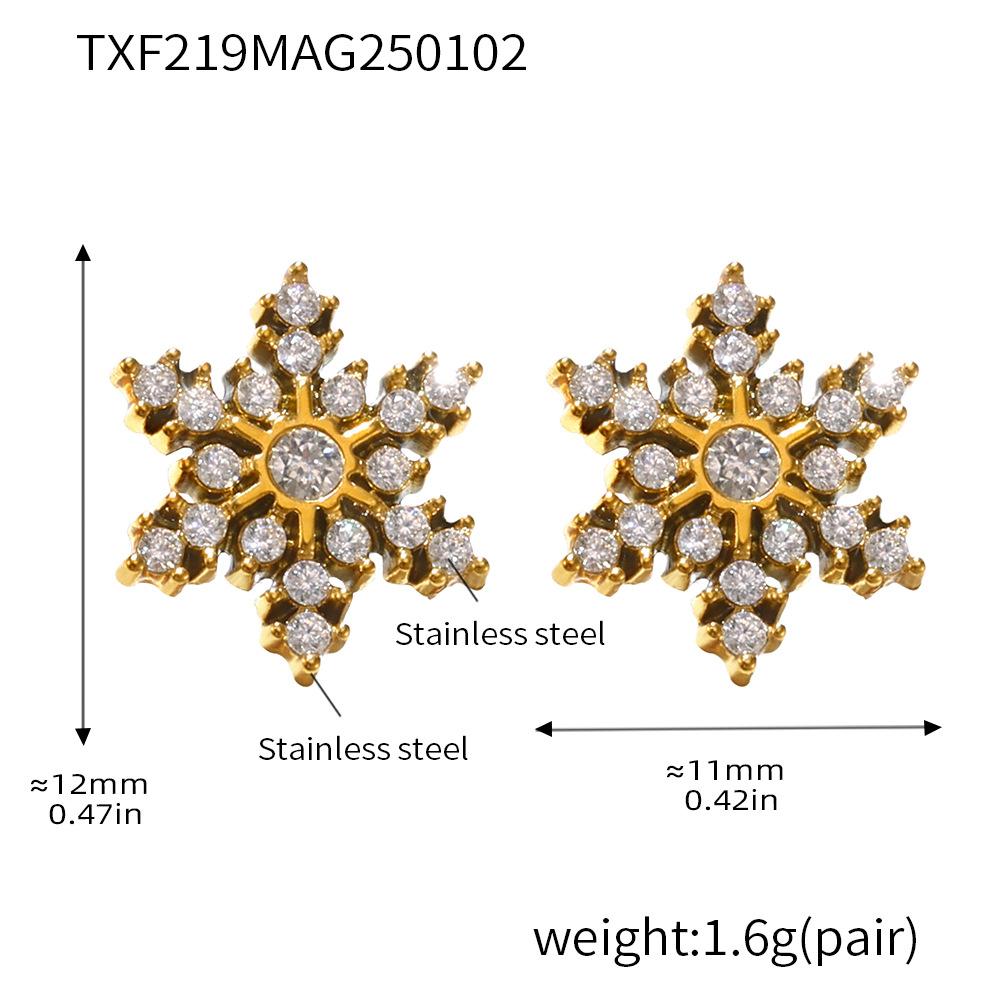 QT Women s Trendy 18K Gold Plated Stainless Steel Link Chain Snowflake Bezel Set Super Sparkling Zircon Pendant Necklace-Gift