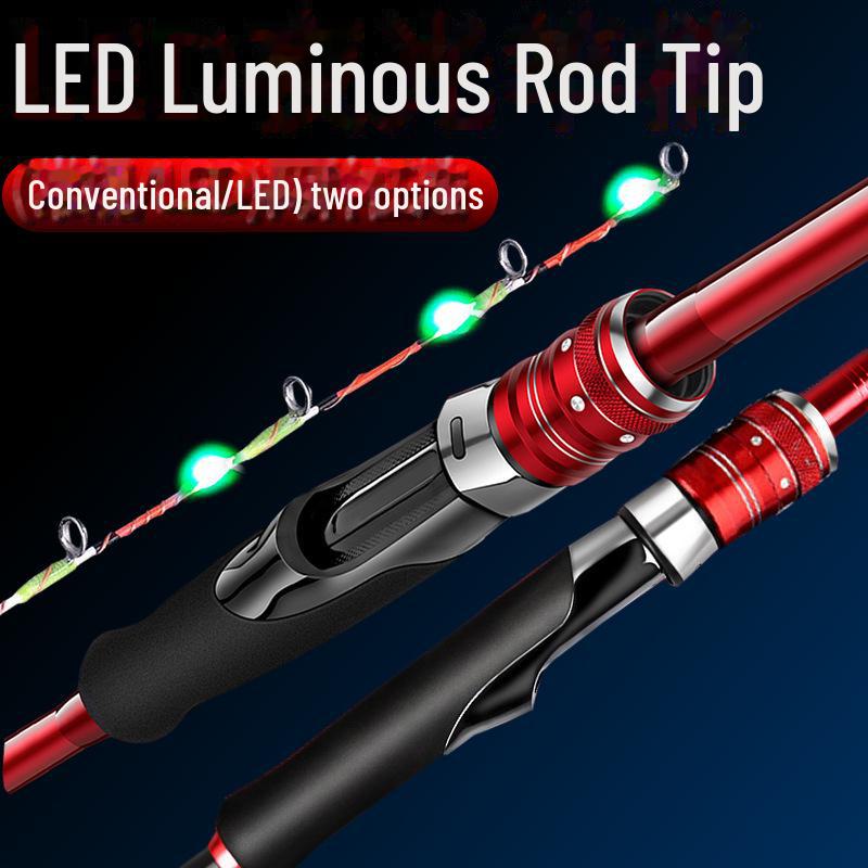 Long distance shore casting fishing rod set including soft tail, bridge, and sea rod for raft fishing.