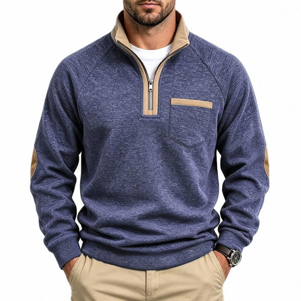 Men's Loose Fit Sweatshirt with Stand Collar and Color for Casual Athletic Wear