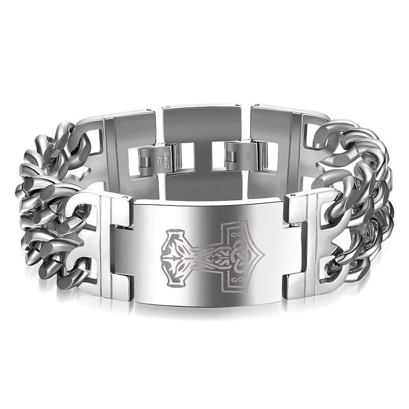 

Viking Rune Totem Thor Hammer Men s Titanium Steel Cuban Link Bracelet