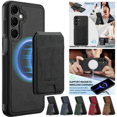 Kožené pouzdro s magnetickým flipem Magsafe pro Samsung Galaxy S25 FE S24 Ultra S23 S22 Plus S21 A17 5G A56 A36 A16 A55 A35 A15 A54 A14 Kryt na karty peněženka