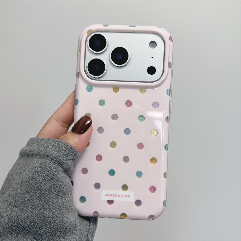 Colorful Polka Dot Drop-Proof Case with Heart Pendant, Compatible with iPhone 17 Pro, 16 PM, 15, and 13 - Japanese Korean INS Style