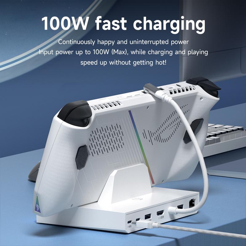 Hagibis ROG Ally/Steam Deck/Switch2/OLED Dock 6 in 1 Universal Docking Station With 4K HDMI 2.5G RJ45 100W RGB Light USB C Hub