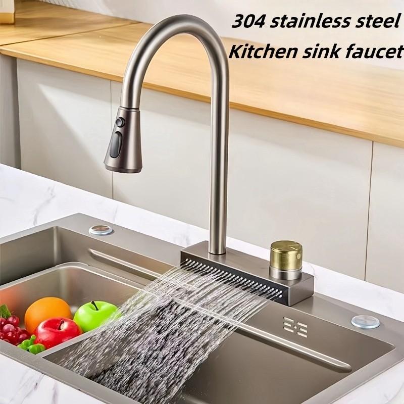 Chrome Plated Gun Gray Hot And Cold Water Tap Kitchen Sink Faucet Household Pull-out 304 Stainless Steel Faucet