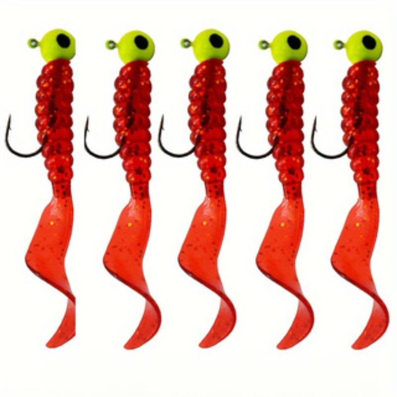 

5 шт./пакет, мягкая приманка для рыбы с джиг-головкой, 5 см, червь, опарыш, приманка для ловли окуня, силиконовая бионика, свимбейт 5pcs красный