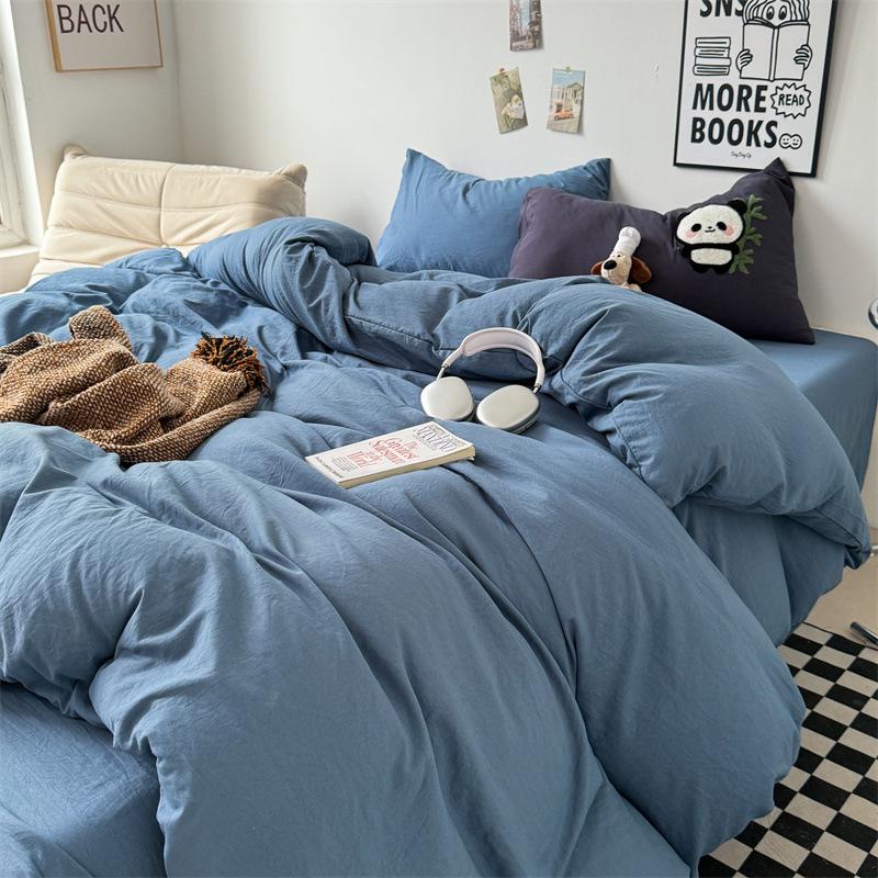 Cotton 4pcs set can sleep naked, super soft pure cotton quilt cover, student dormitory three-piece set, bed sheet, bed hat