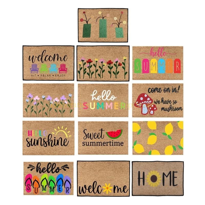 QX2E Front Door Mat Summer Holiday Welcome Mat Anti-slip Doormat Indoor Outdoor Rugs