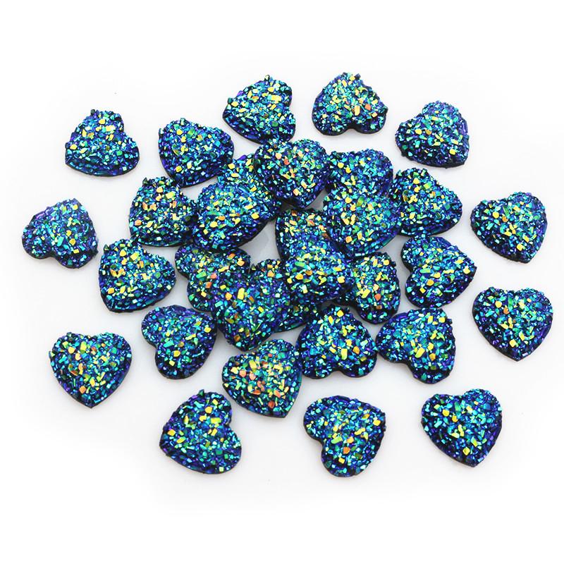 Fashion 40pcs 12mm Flat Back Heart Resin Cabochons Multi Colors Druzy Natural Stone Convex DIY Jewelry Making Accessories