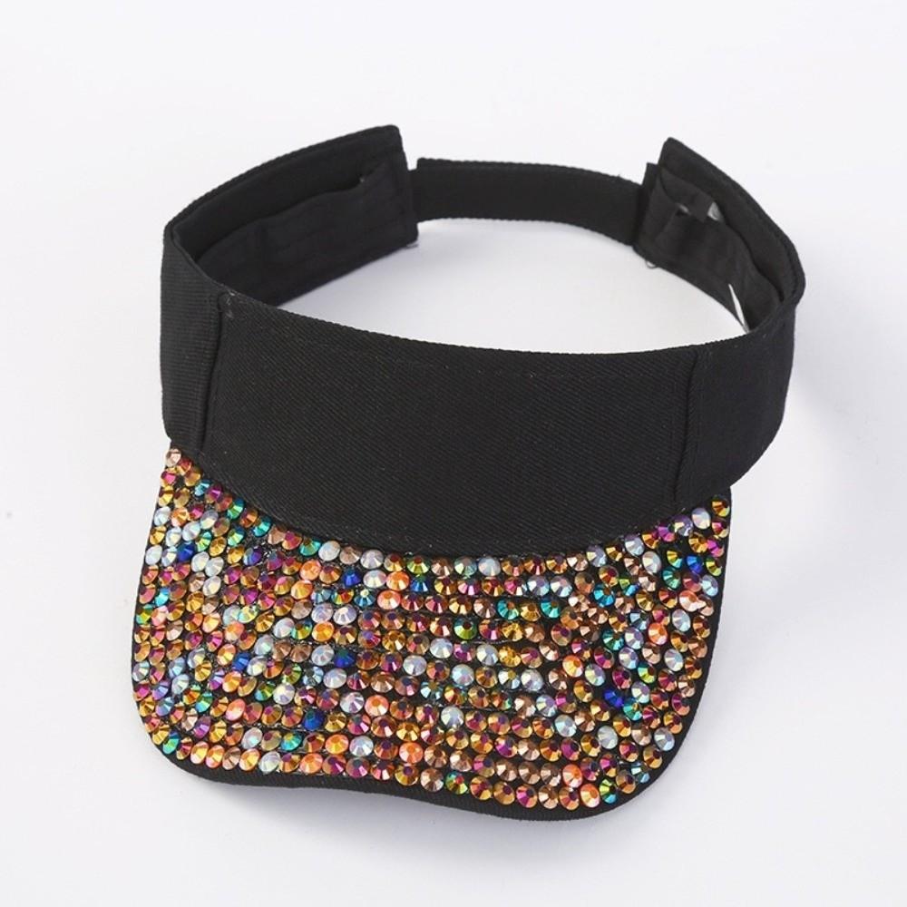 Fashionable Breathable Empty Top Hat Candy Colored With Embedded Rhinestones Sunshade Cap Wide Brim Diamond Encrusted Hat Summer