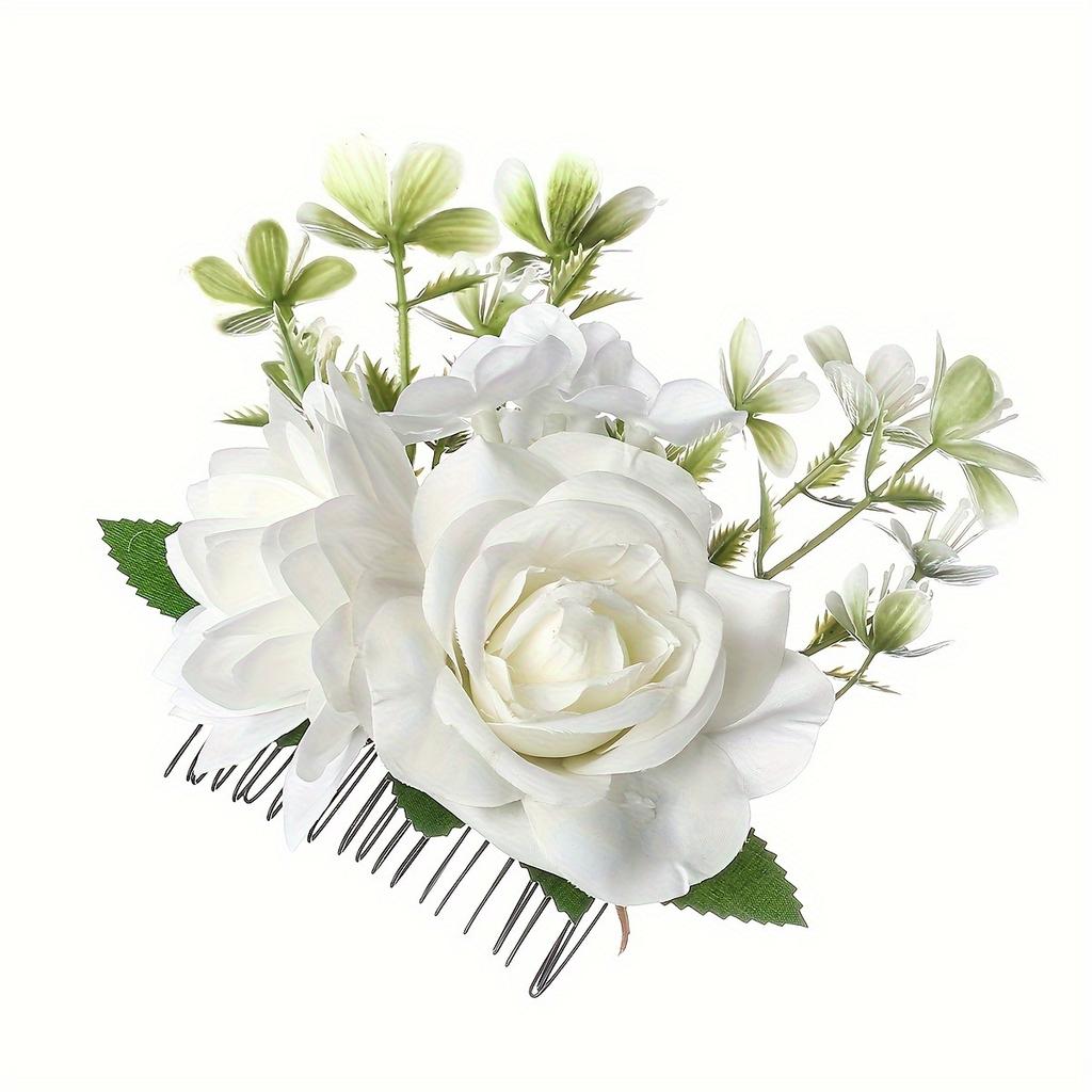 Elegant Floral Hair Comb for Women - Rustic Countryside Style, Vibrant Artificial Flowers, Scent-Free Fabric, Perfect for All Hair Types