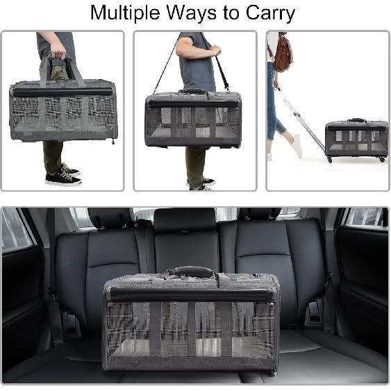 Portable Pet Trolley Case Detachable Universal Wheel Breathable Foldable Large Capacity Puppy Travel Bag Breathable Cat Carrier