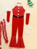 Girl Jazz Latin Cheerleading Dancewear Christmas Costume New Year Holiday Party Performance Suit Sequins Jumpsuit with Arm Sleeve