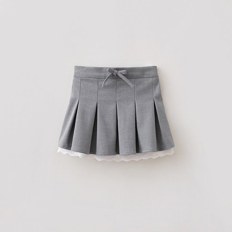 Mark Jenny Retro Preppy Style Girls Miu Series Lace Pleated Skirt Baby Half Skirt Spring Outfit 560282 Gray 130