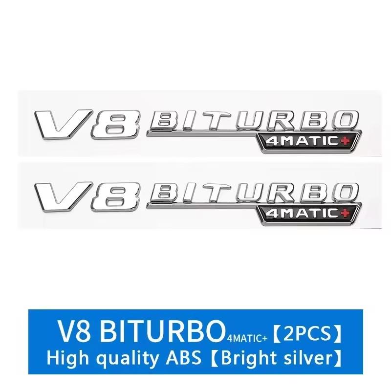 3D ABS V8 BITURBO TURBO 4MATIC Letter Emblem Car Fender Side Sticker For Mercedes Benz W222 W223 W205 W204 Rear Trunk Styling AX1