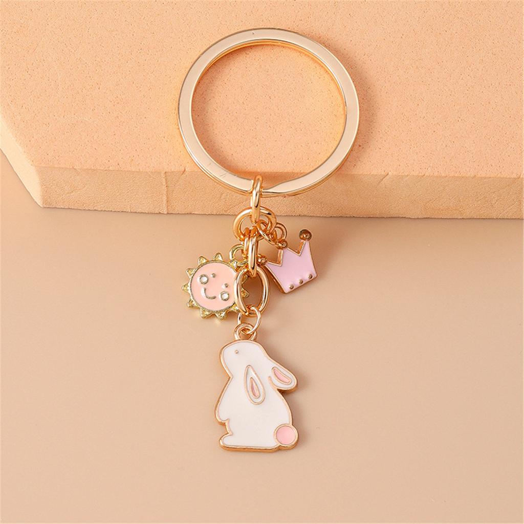 Creative Cartoon Heart Rabbit Keychain Featuring Crown Rabbit Design Durable Alloy Pendant for Young Women and Students