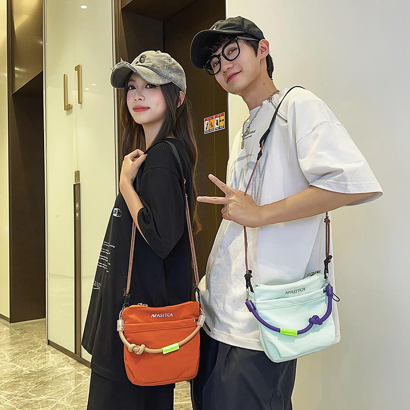 Crossbody Bag Men'S Leisure Contrasting Colors Outdoor Sports Travel Small Backpack Mobile Phone Bag Portable Storage Bag Embroidered Shoulder Bag