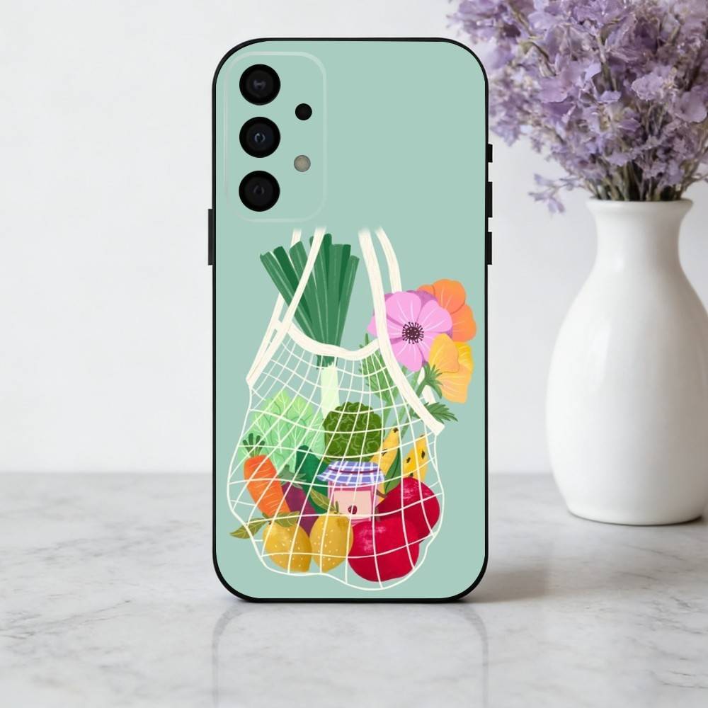 INS CUTE Organic Vegetable Phone Case For Samsung Galaxy A73,A72,A71,A70,A53,A52,A51,Soft Silicone Black Cover
