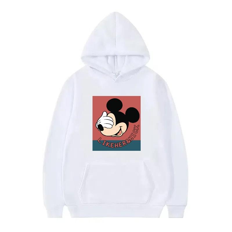 Disney Mickey Mouse Pattern Woman Fleece Casual Loose Black Autumn Tops Clothes Pullovers Ladies Cheap Hoodies Men Sweatshirts