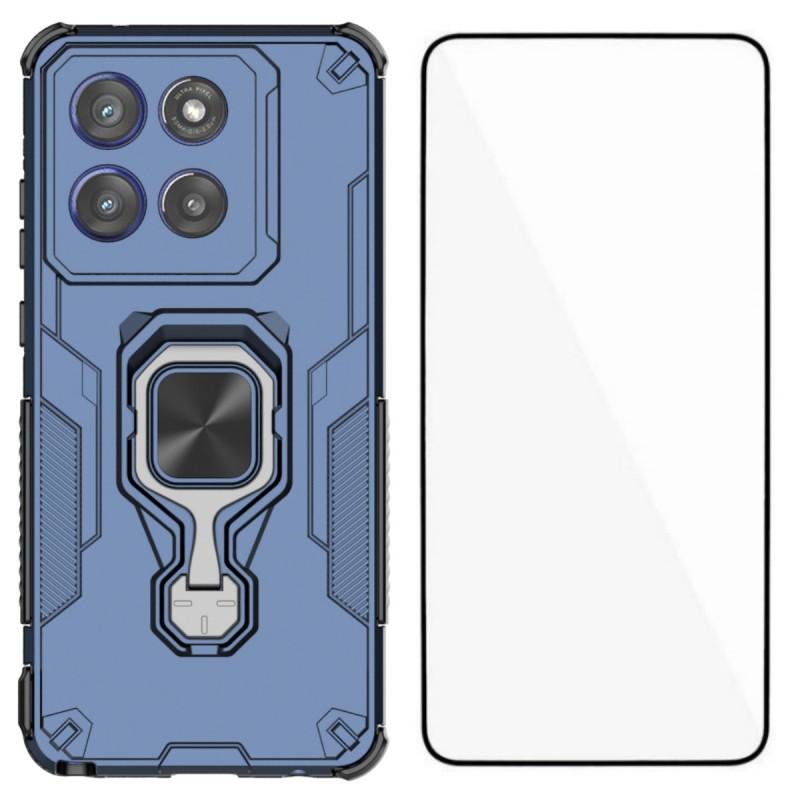 For Motorola Edge 60 Stylus 5G Phone Case WANLONFENG PC TPU Back Cover Kickstand with Tempered Glass