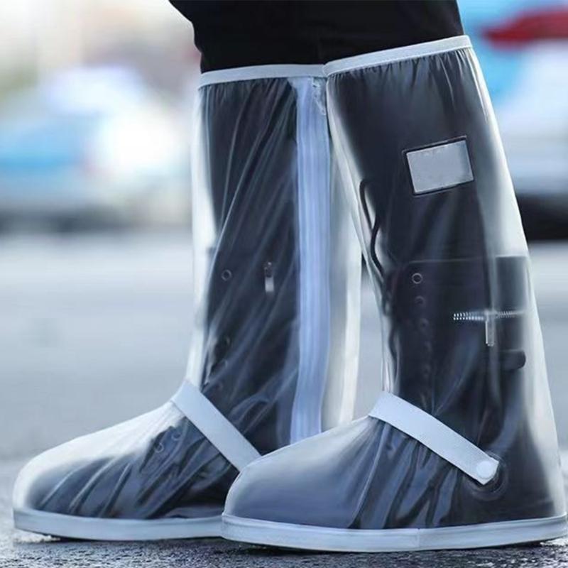 Waterproof Rainproof PVC Boot Shoe Covers Slip Resistant Zippered Galoshes For Hiking Cycling Daily Commuting