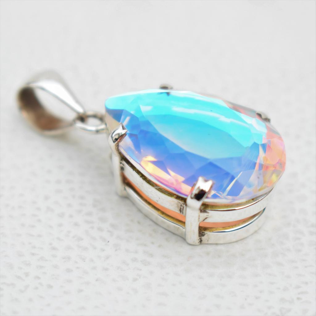 Angel Aura Quartz Pendant, Handmade Pendant, 925 Sterling Silver Pendant, Teardrop Quartz Pendant, Anniversary Pendant