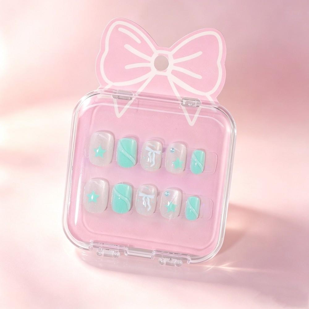 Cat's Eye Press On Nails Short Nail Tips New Nail Stickers Children Wearing