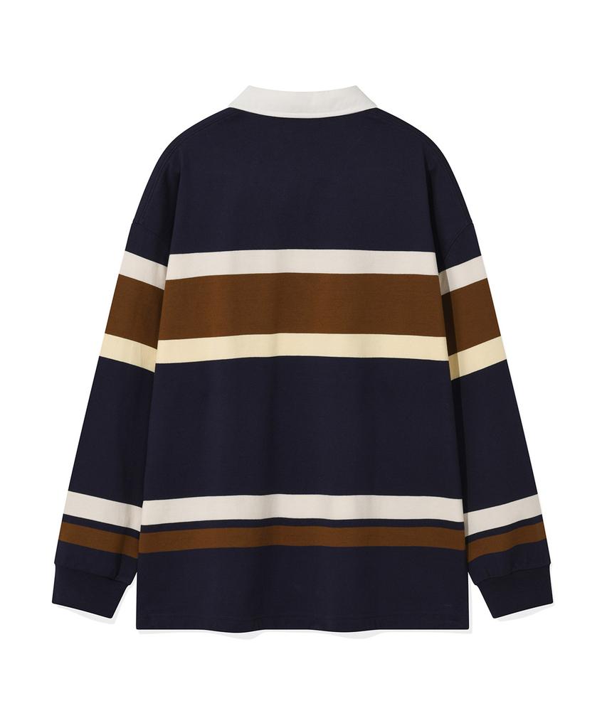 WACKY WILLY Women'S Striped Collared Long Sleeve Navy