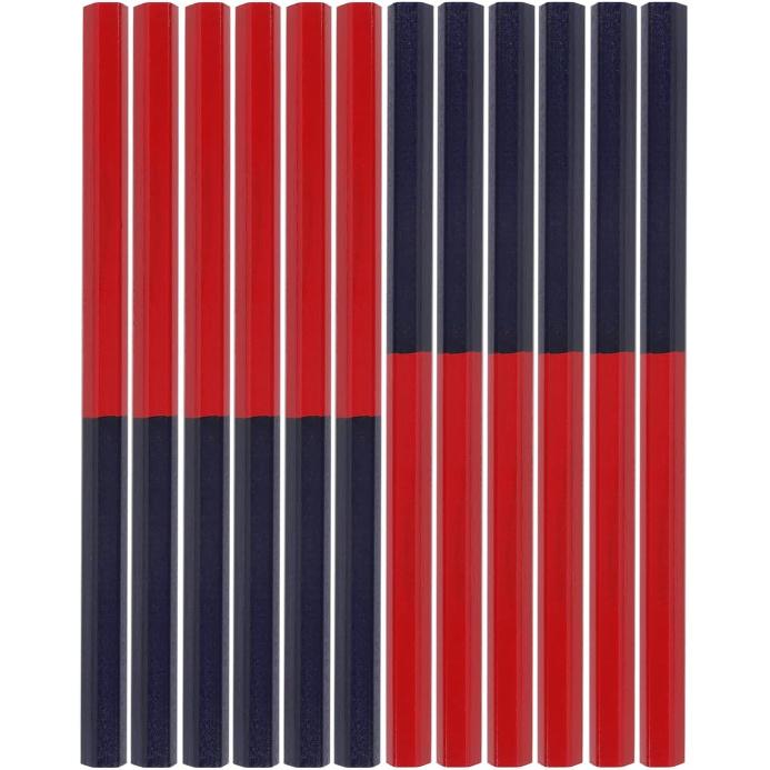 12 Pcs Erasable Dual Colored Pencils Red and Blue Hexagonal Precision Marking Checking Pencils for Woodworking Homework Drawing Lines Dual Color