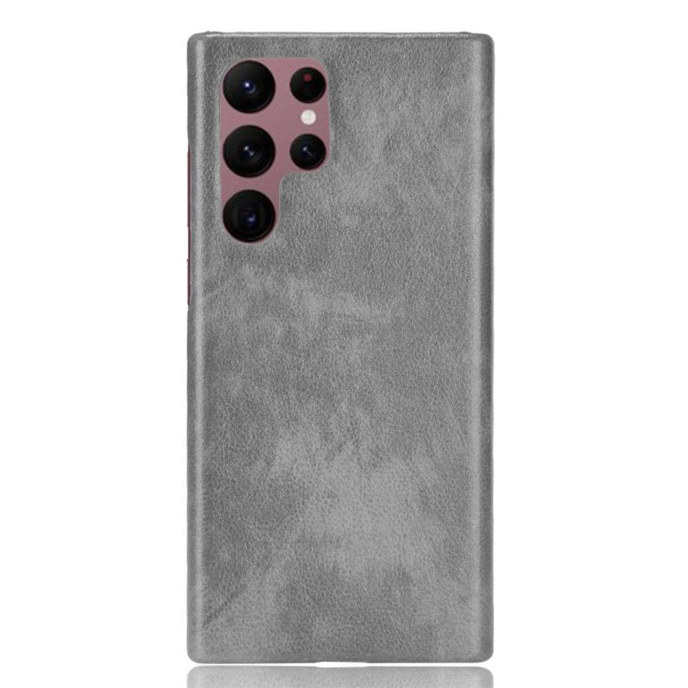 

For Samsung Galaxy S22 Ultra 5G Litchi Texture PU Leather Coated Hard PC Phone Case Protective Cover Grey