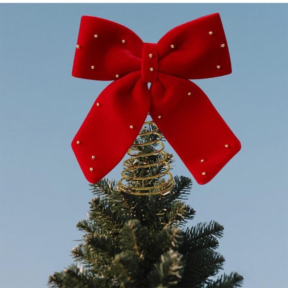 Extra-Large Christmas Tree Topper Decorative Luxurious Velvet Ribbon Bow Wine Red Star Tree Topper New Year Celebration