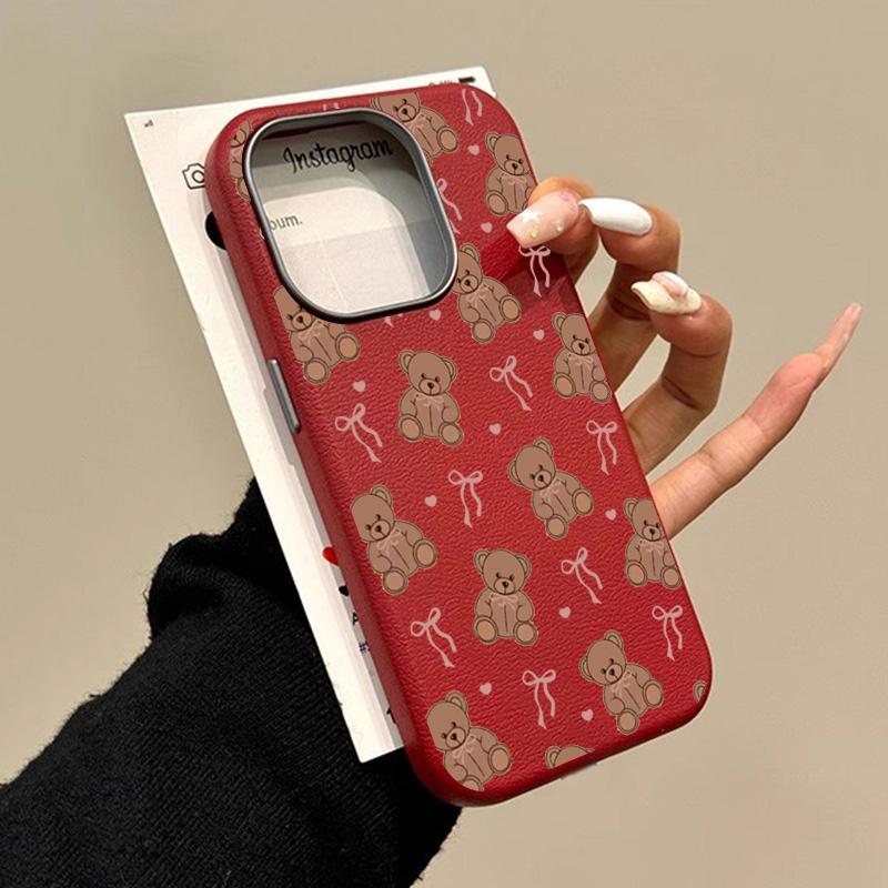 Cute Sweet Heart-Shaped Bow Bear Design Print Phone Case For iPhone 17 16 15 14 13 12 11 Pro Max XS X XR 7 8 Plus 16E Air Cover