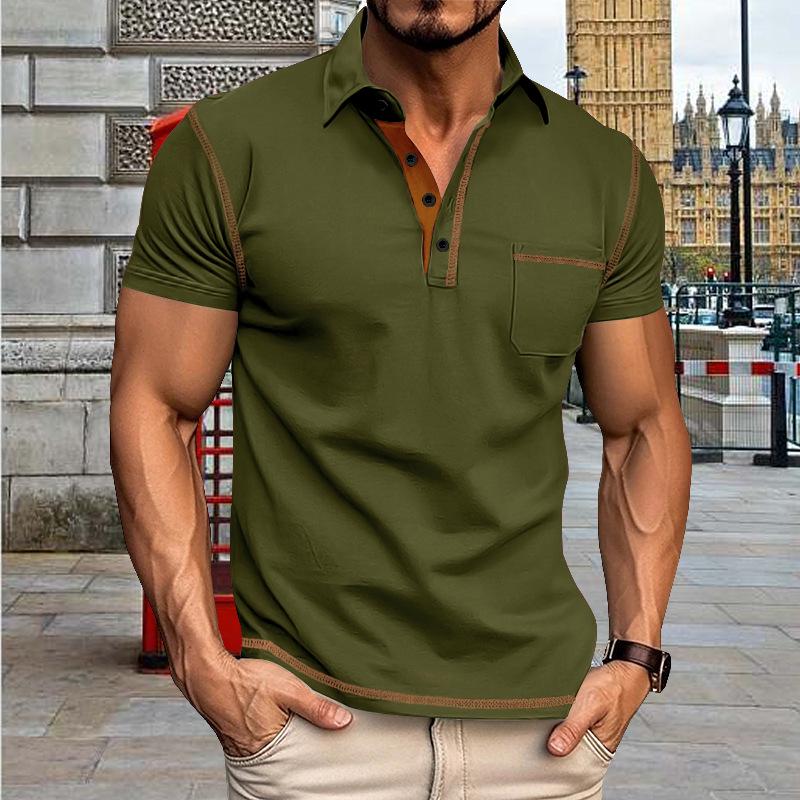 

2026 Summer Men s Color-Blocked Polo Shirt - European & American Style Short-Sleeved Lapel T-Shirt XXXL
