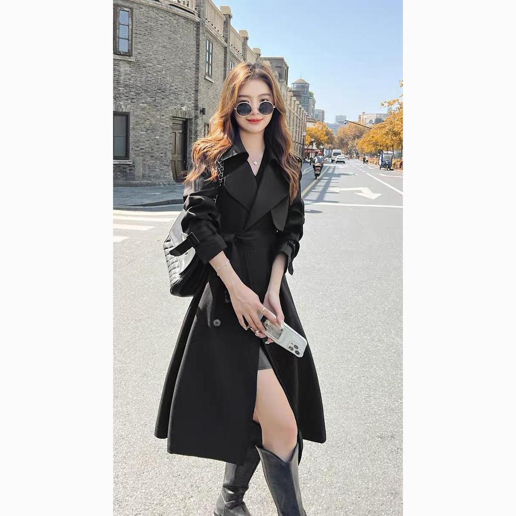 Autumn Women's Fashionable Mid-length Lace-up Trench Coat