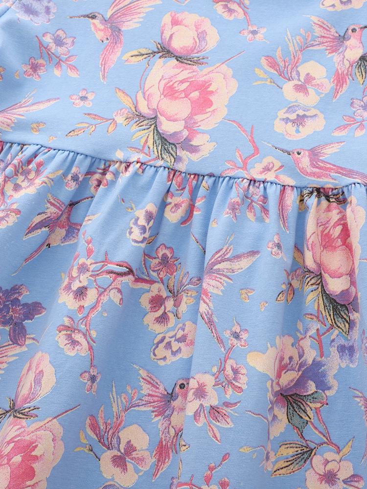 Malwee Girls' Stylish Summer Dress - Round Neck, Printed, Short Sleeve, Trendy Princess Design for Children